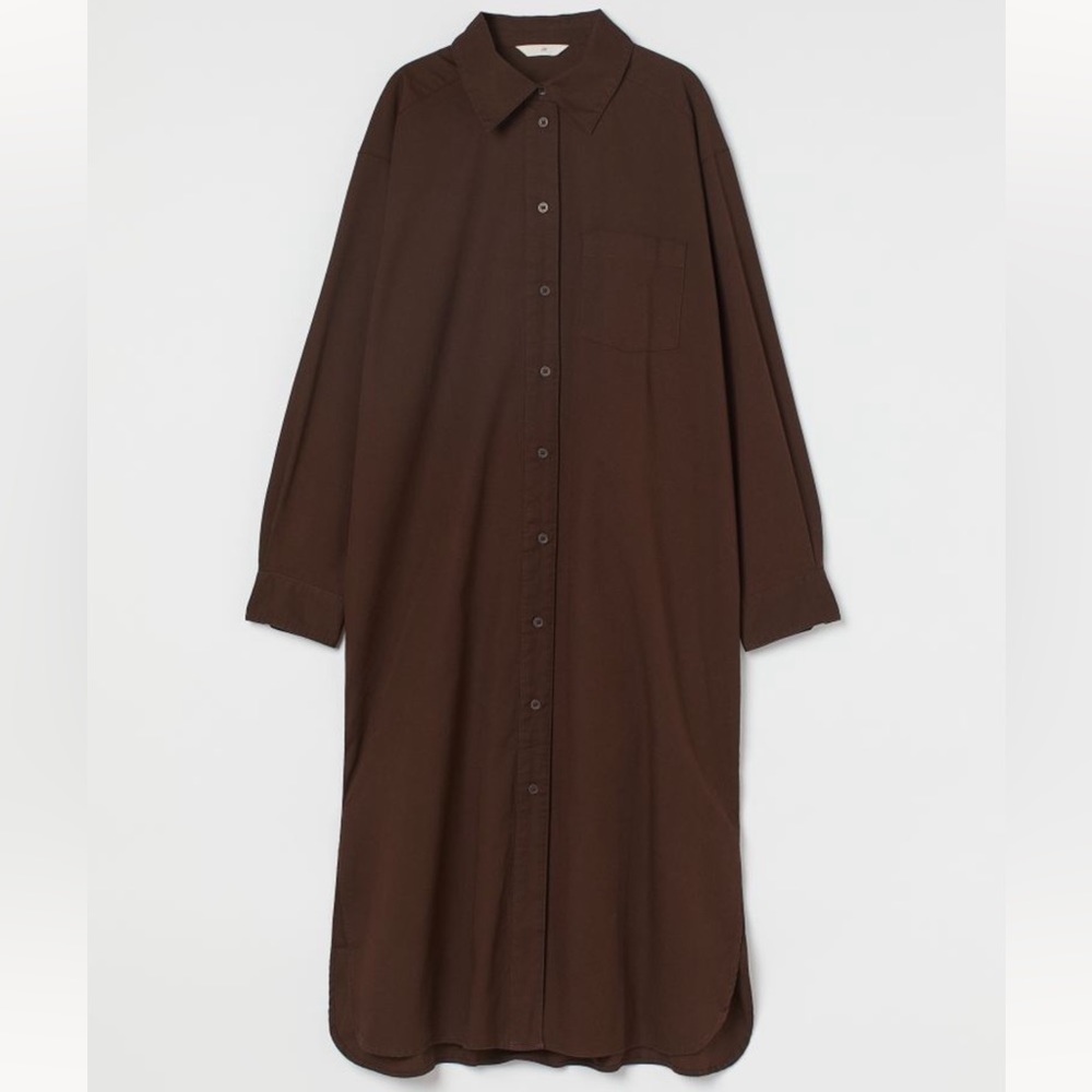 H&M | Brown Button-Front Midi Shirt Dress |  M
